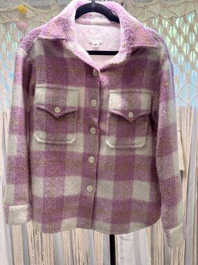 R.G. Kane Lavender Cream Fuzzy Plaid Shacket Shirt Jacket Size XS